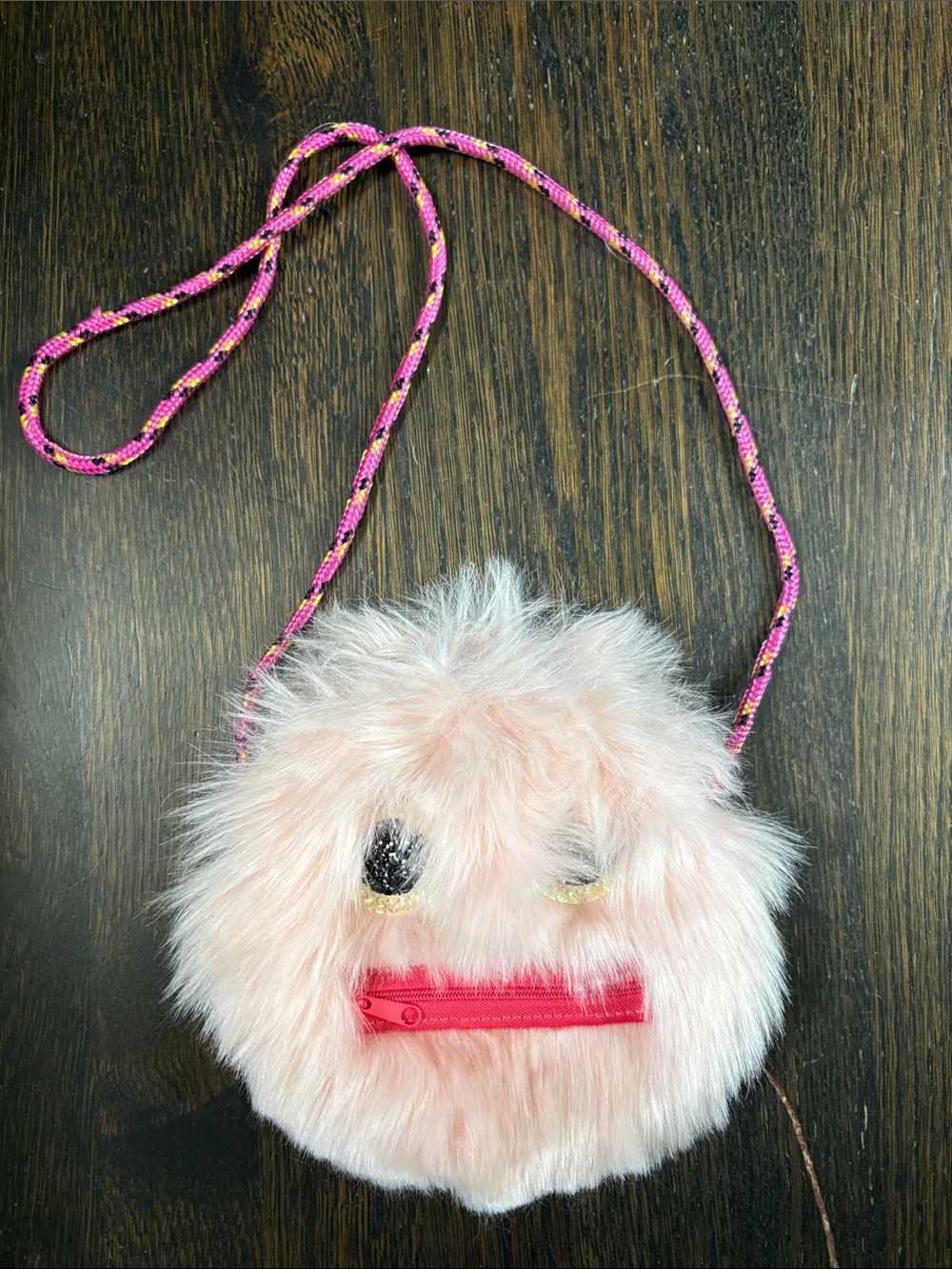 Pink Faux Fur Kids Crossbody Bag with Face Design